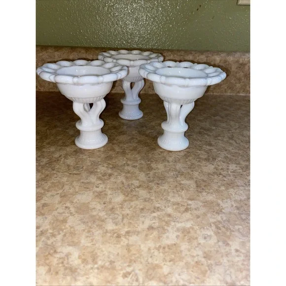3 Westmoreland Milk Glass Doric Lace Candle Holders Set Wedding Decor Vintage - Picture 4 of 7